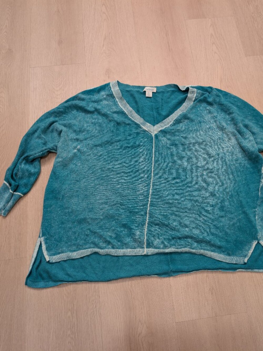 Sundance XL Popover Cotton Aqua Blue Burn out 3/4 sleeve Top Bohemian